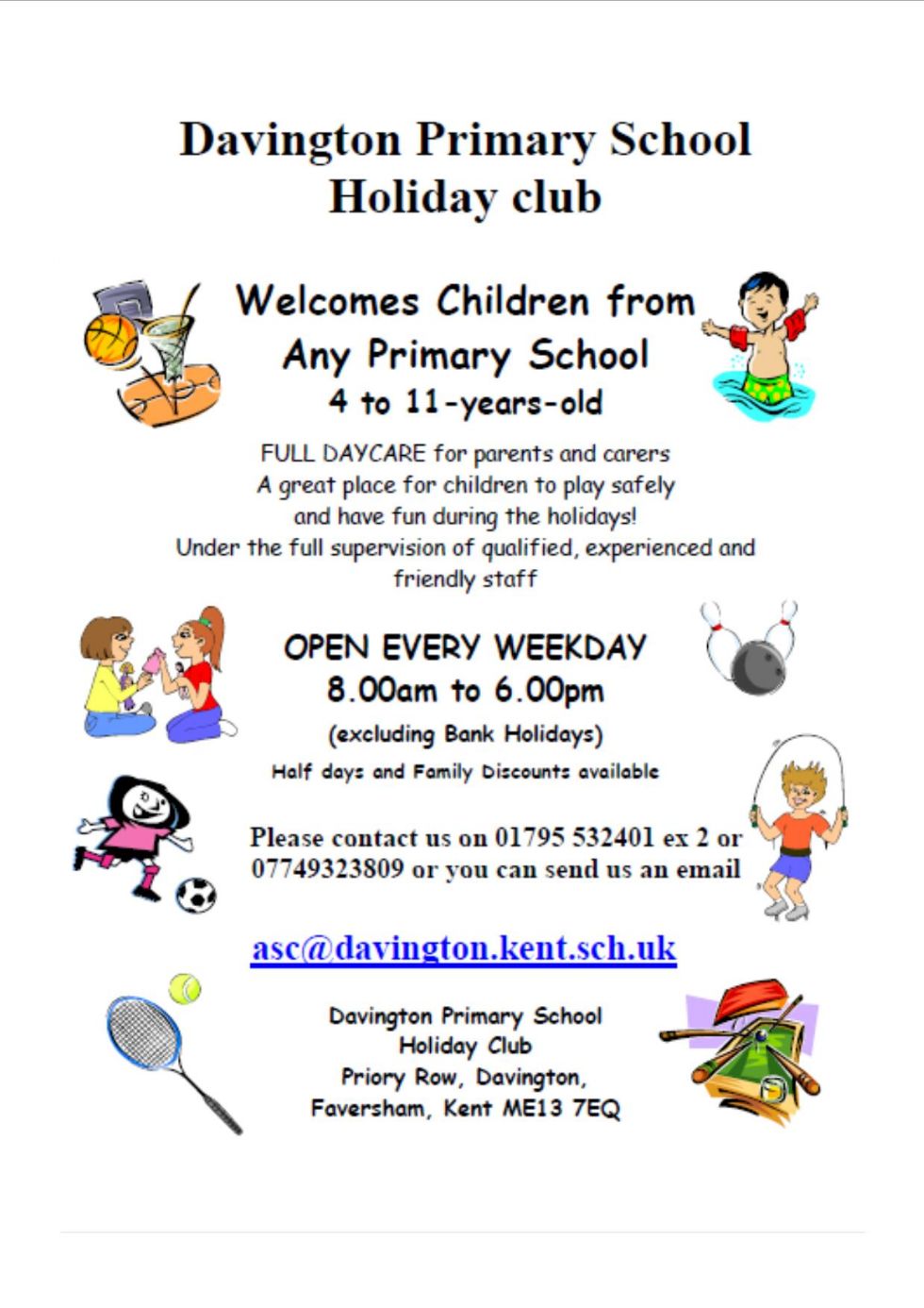  Flyer giving information about our Holiday Club