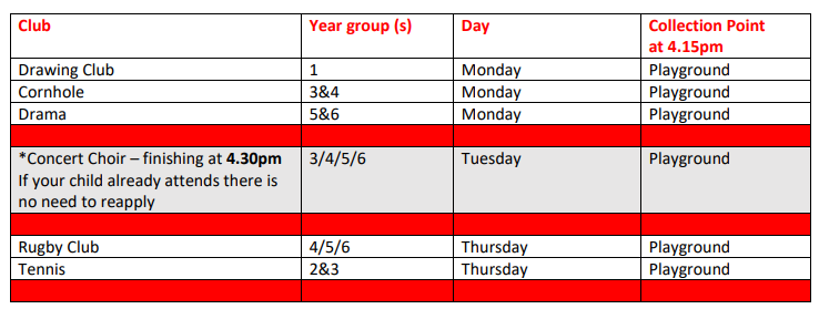 A breadown of the clubs timetable