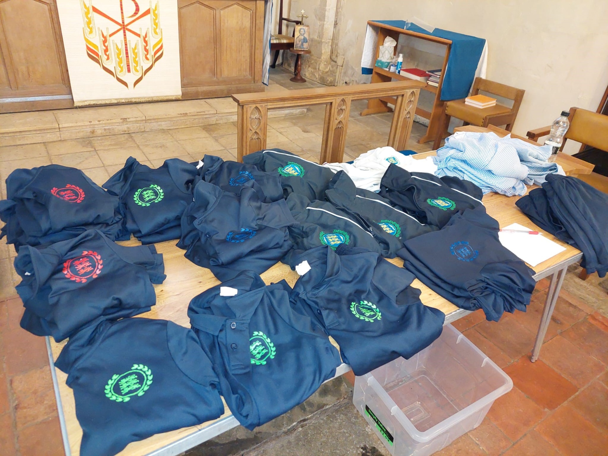 Second hand PE displayed on a table ready to sell.